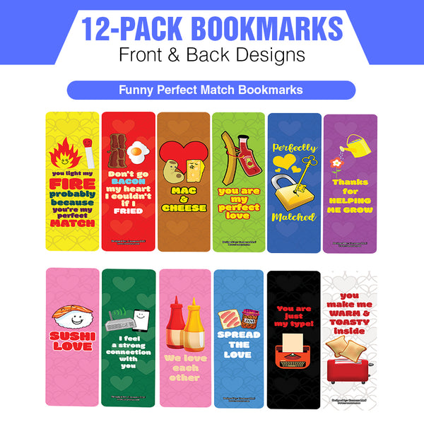 Creanoso Funny Perfect Match Bookmarks (2-Sets X 6 Cards) â€“ Daily Inspirational Card Set â€“ Interesting Book Page Clippers â€“ Great Gifts for Adults and Professionals