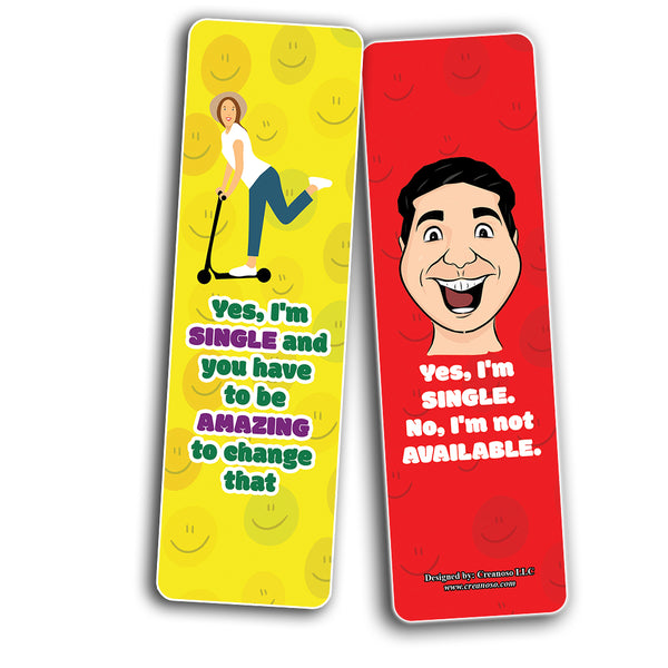 Creanoso Funny I'm Single Bookmarks (2-Sets X 6 Cards) â€“ Daily Inspirational Card Set â€“ Interesting Book Page Clippers â€“ Great Gifts for Adults and Professionals