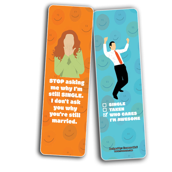 Creanoso Funny I'm Single Bookmarks (2-Sets X 6 Cards) â€“ Daily Inspirational Card Set â€“ Interesting Book Page Clippers â€“ Great Gifts for Adults and Professionals