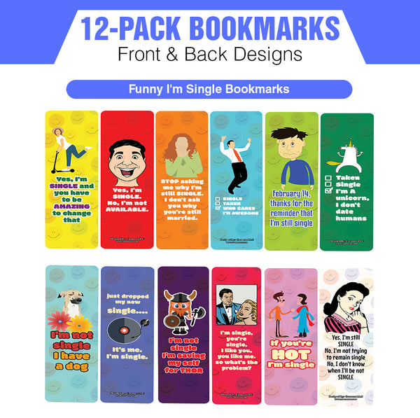 Creanoso Funny I'm Single Bookmarks (2-Sets X 6 Cards) â€“ Daily Inspirational Card Set â€“ Interesting Book Page Clippers â€“ Great Gifts for Adults and Professionals