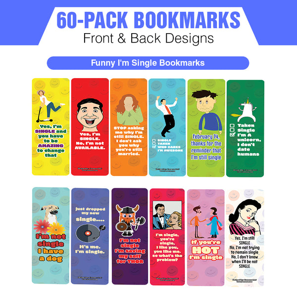 Creanoso Funny I'm Single Bookmarks (10-Sets X 6 Cards) â€“ Daily Inspirational Card Set â€“ Interesting Book Page Clippers â€“ Great Gifts for Adults and Professionals