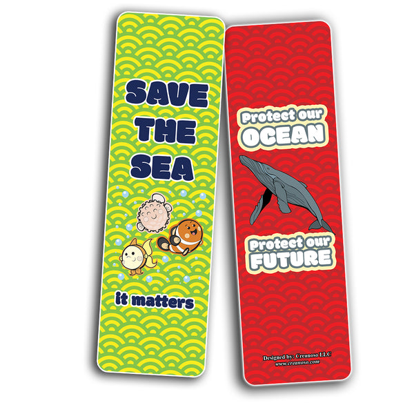 Creanoso Save The Sea - Marine life protection Bookmarks (10-Sets X 6 Cards) â€“ Daily Inspirational Card Set â€“ Interesting Book Page Clippers â€“ Great Gifts for Adults and Professionals