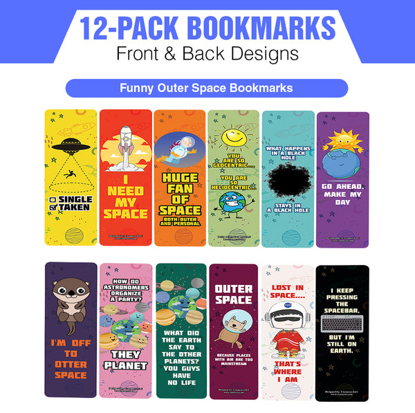 Creanoso Funny Outer Space Bookmarks (2-Sets X 6 Cards) â€“ Daily Inspirational Card Set â€“ Interesting Book Page Clippers â€“ Great Gifts for Adults and Professionals