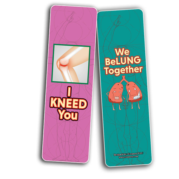Creanoso Funny Parts of the Body Bookmarks (2-Sets X 6 Cards) â€“ Daily Inspirational Card Set â€“ Interesting Book Page Clippers â€“ Great Gifts for Adults and Professionals