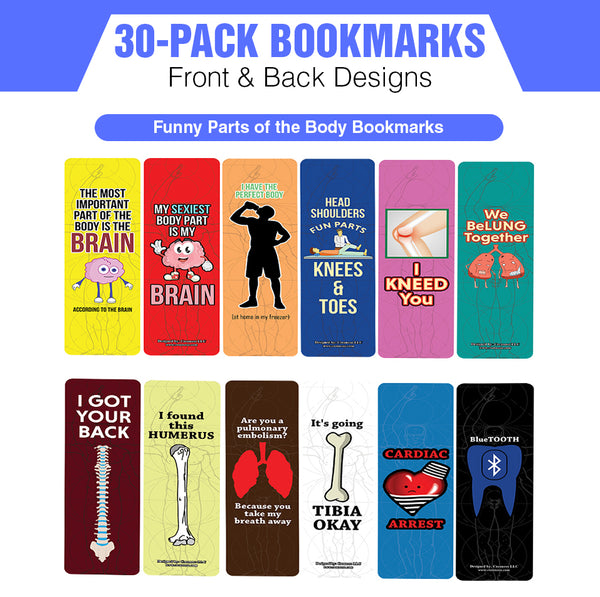 Creanoso Funny Parts of the Body Bookmarks(5-Sets X 6 Cards) â€“ Daily Inspirational Card Set â€“ Interesting Book Page Clippers â€“ Great Gifts for Adults and Professionals