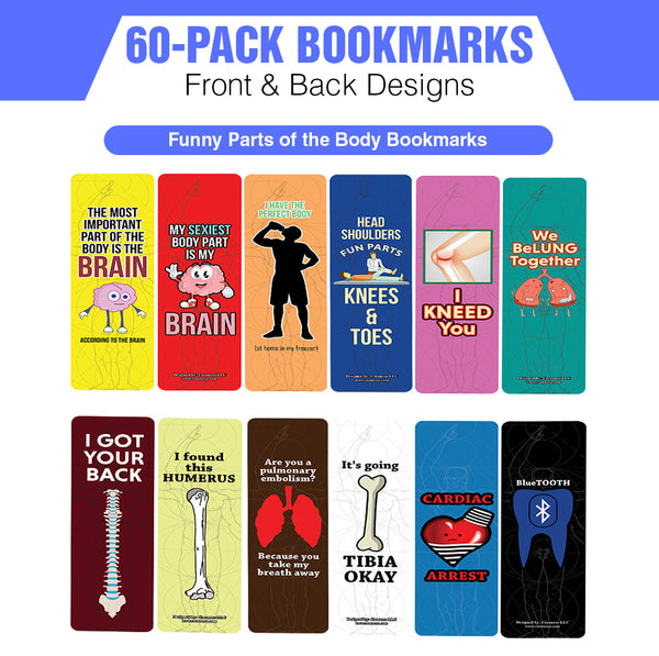 Creanoso Funny Parts of the Body Bookmarks (10-Sets X 6 Cards) â€“ Daily Inspirational Card Set â€“ Interesting Book Page Clippers â€“ Great Gifts for Adults and Professionals