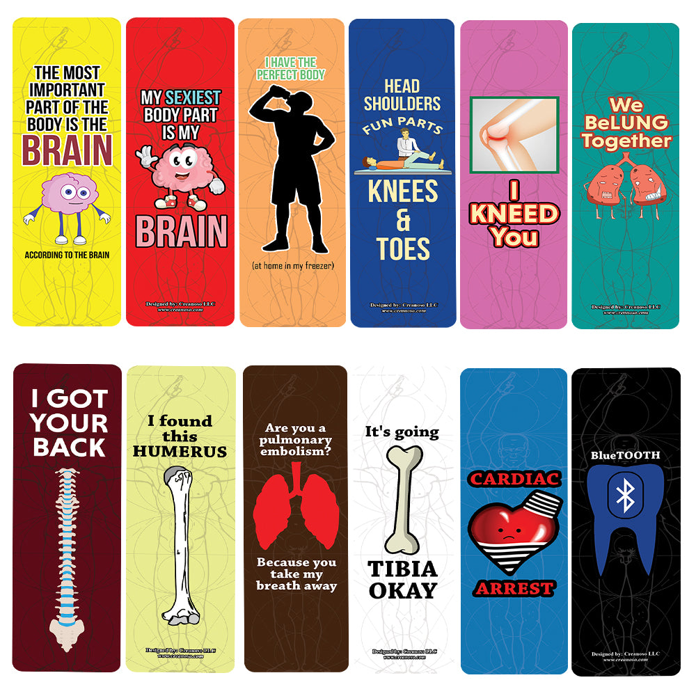 Creanoso Funny Parts of the Body Bookmarks (10-Sets X 6 Cards) â€“ Daily Inspirational Card Set â€“ Interesting Book Page Clippers â€“ Great Gifts for Adults and Professionals