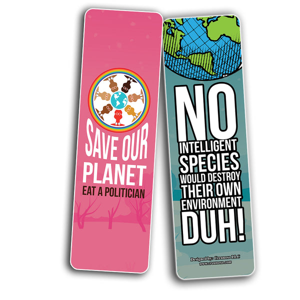 Creanoso Funny, Sarcastic, Environmental Awareness Bookmarks (2-Sets X 6 Cards) â€“ Daily Inspirational Card Set â€“ Interesting Book Page Clippers â€“ Great Gifts for Adults and Professionals