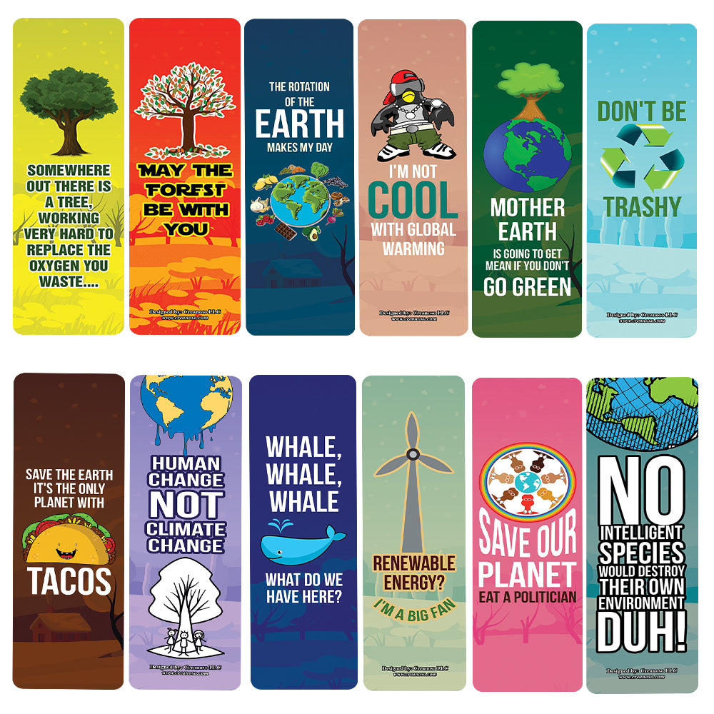 Creanoso Funny, Sarcastic, Environmental Awareness Bookmarks (2-Sets X 6 Cards) â€“ Daily Inspirational Card Set â€“ Interesting Book Page Clippers â€“ Great Gifts for Adults and Professionals
