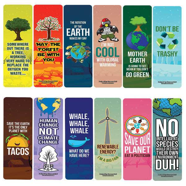Creanoso Funny, Sarcastic, Environmental Awareness Bookmarks (2-Sets X 6 Cards) â€“ Daily Inspirational Card Set â€“ Interesting Book Page Clippers â€“ Great Gifts for Adults and Professionals