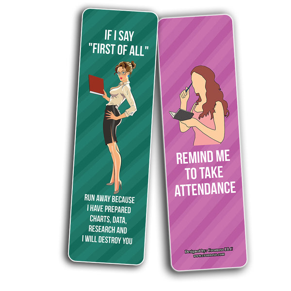 Creanoso Funny, Sarcastic, Teachers Bookmarks (2-Sets X 6 Cards) â€“ Daily Inspirational Card Set â€“ Interesting Book Page Clippers â€“ Great Gifts for Adults and Professionals