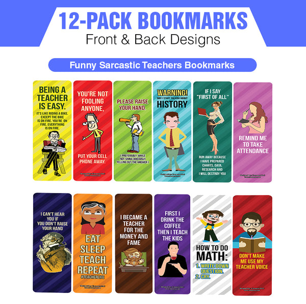 Creanoso Funny, Sarcastic, Teachers Bookmarks (2-Sets X 6 Cards) â€“ Daily Inspirational Card Set â€“ Interesting Book Page Clippers â€“ Great Gifts for Adults and Professionals