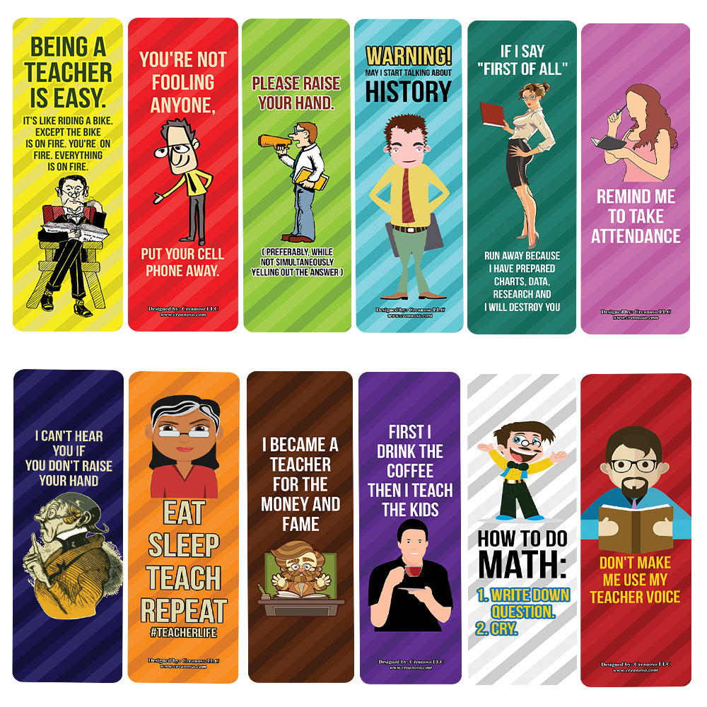 Creanoso Funny, Sarcastic, Teachers Bookmarks (5-Sets X 6 Cards) â€“ Daily Inspirational Card Set â€“ Interesting Book Page Clippers â€“ Great Gifts for Adults and Professionals