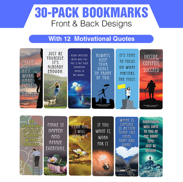 Motivational Quotes Bookmarks Series 1 (30-Pack) â€“ Daily Inspirational Card Set â€“ Interesting Book Page Clippers â€“ Great Gifts for Kids and Teens