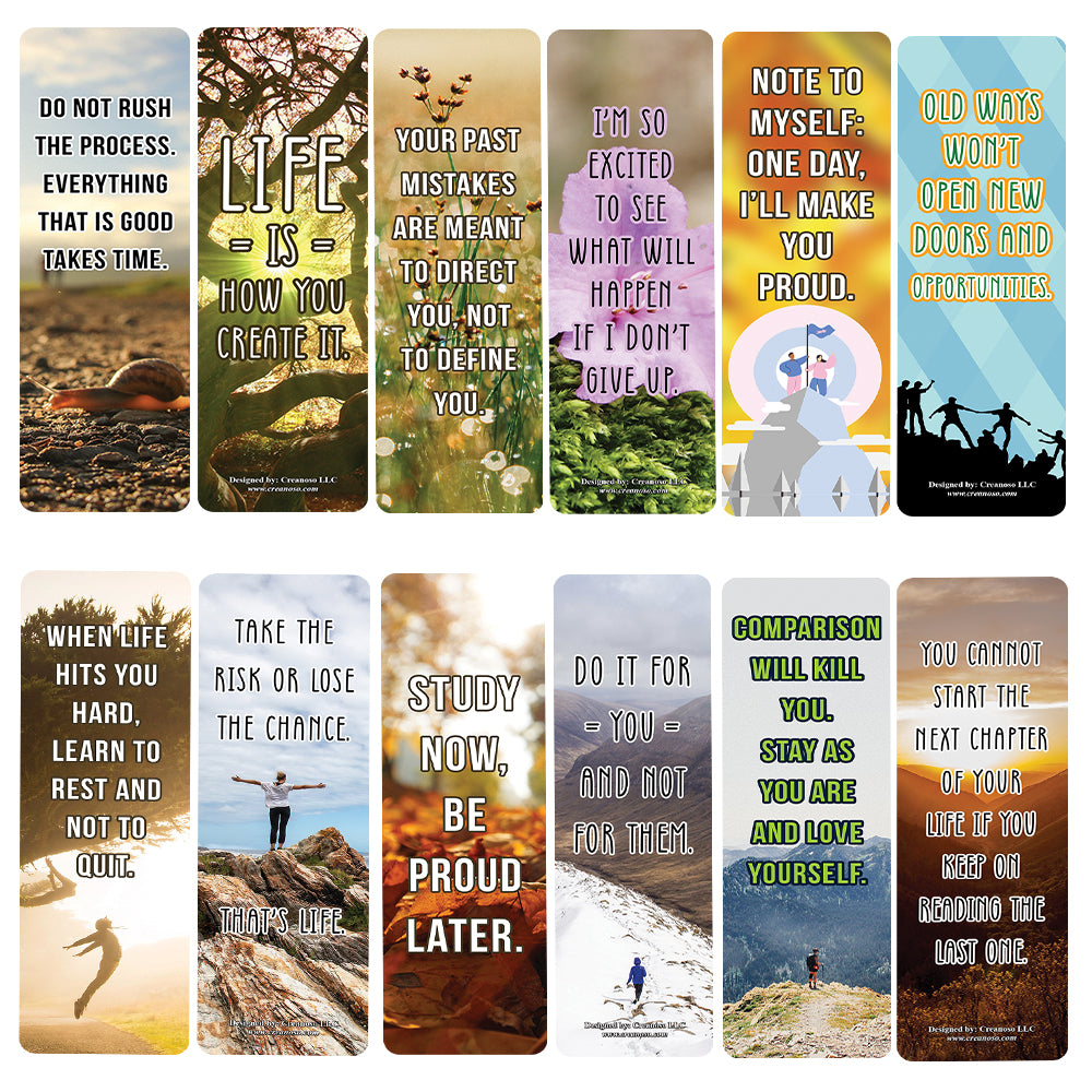 Motivational Quotes Bookmarks Series 2 (12-Pack) â€“ Daily Inspirational Card Set â€“ Interesting Book Page Clippers â€“ Great Gifts for Kids and Teens