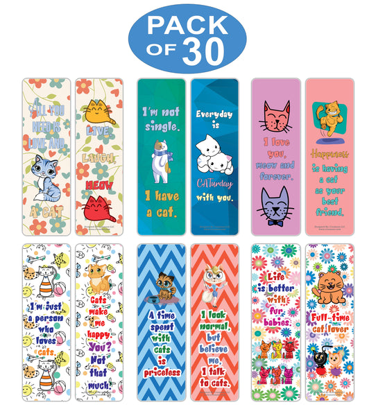 Creanoso Cats Enthusiasts Bookmarks (30-Pack) â€“ Awesome Bookmarks for Bookworm, Bibliophiles â€“ Unique Book Reading Page Binders â€“ Stocking Stuffers Gifts Rewards Token Ideas for Cat Owners