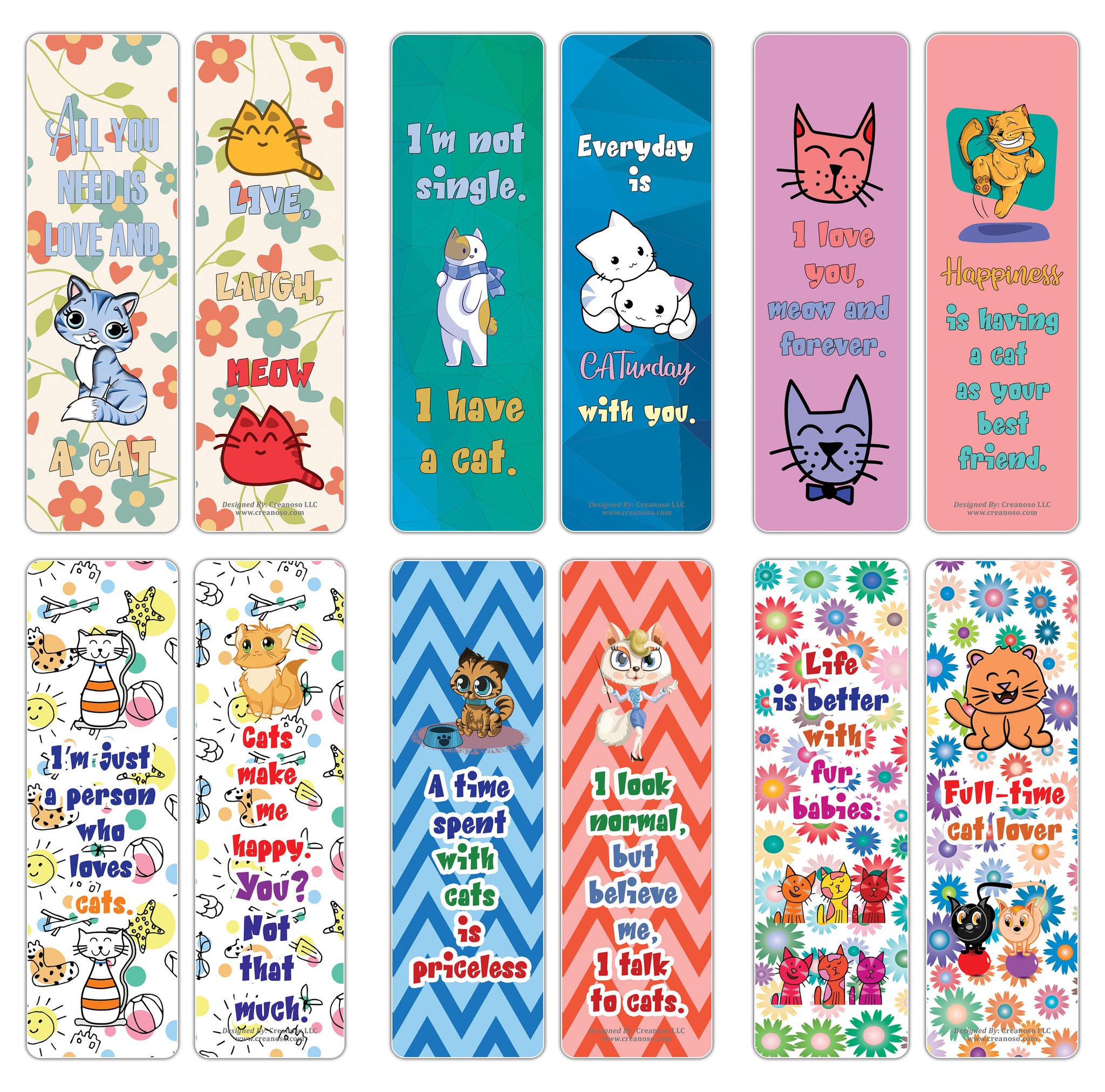 Creanoso Cats Enthusiasts Bookmarks (60-Pack) â€“ Great Party Favors Card Set â€“ Epic Collection Set Book Page Clippers â€“ Cool Gifts for Men, Women, Teens, Bookworms â€“ DIY Kit â€“ Teacher Rewards
