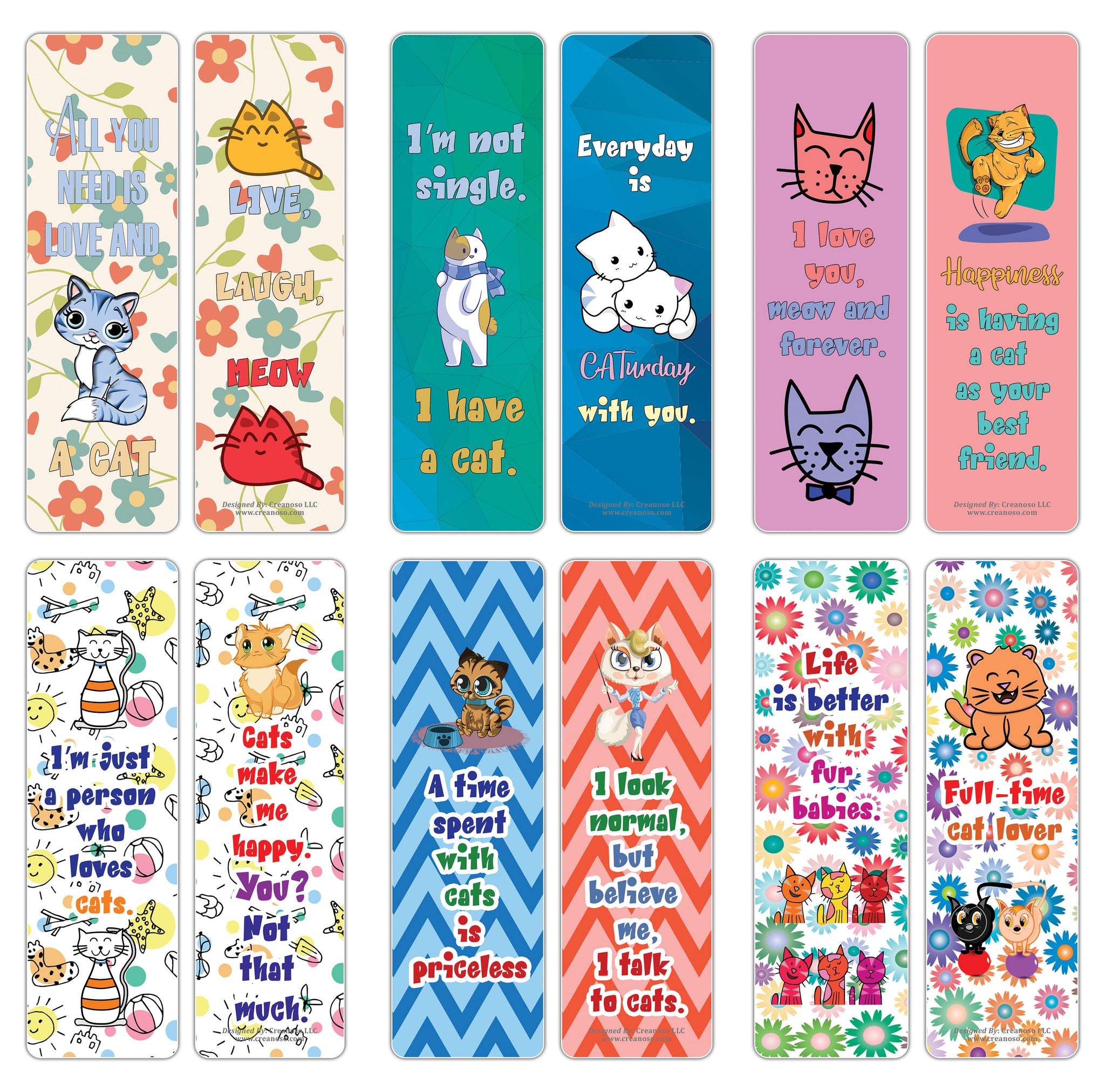 Creanoso Cats Enthusiasts Bookmarks Cards (12-Pack) â€“ Premium Gifts Bookmarks for Bookworm â€“ Stocking Stuffers for Men, Women, Teen, Bookworms â€“ Office Supplies â€“ DIY Kit for Pet Lovers