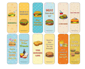Creanoso Funny Burger Puns Bookmarks (12-Pack) - Stocking Stuffers Premium Quality Gift Ideas for Children, Teens, & Adults - Corporate Giveaways & Party Favors