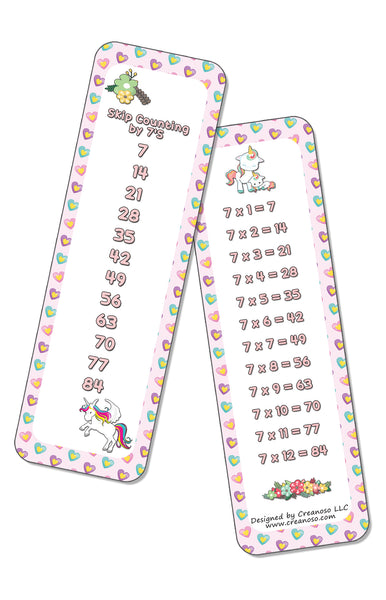 Skip Counting Chart Bookmark Cards - Cute Unicorn Theme (6-Set X 6 Cards)
