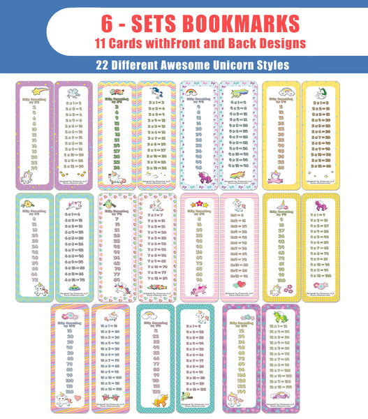 Skip Counting Chart Bookmark Cards - Cute Unicorn Theme (6-Set X 6 Cards)