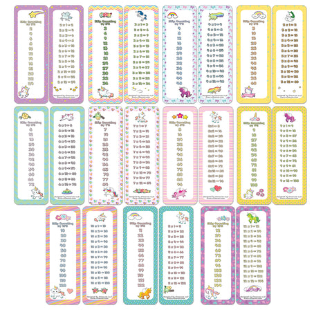 Skip Counting Chart Bookmark Cards - Cute Unicorn Theme (6-Set X 6 Cards)