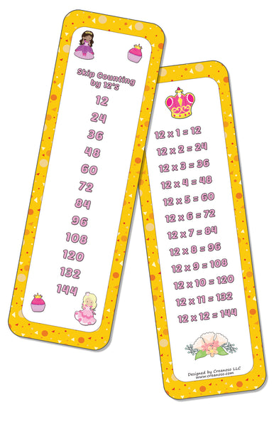 Skip Counting Chart Bookmark Cards - Princess Theme (6-Set X 6 Cards)