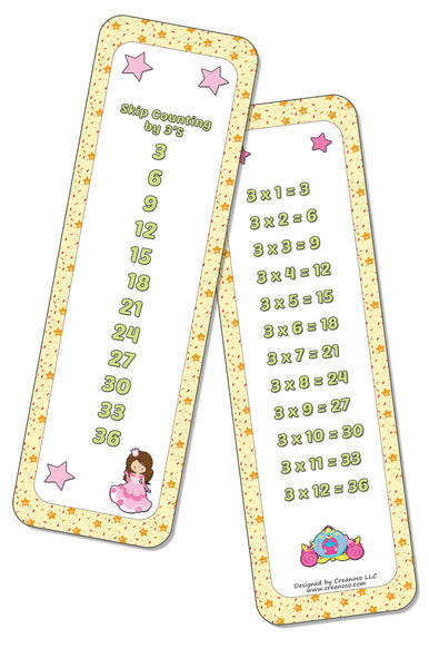 Skip Counting Chart Bookmark Cards - Princess Theme (6-Set X 6 Cards)