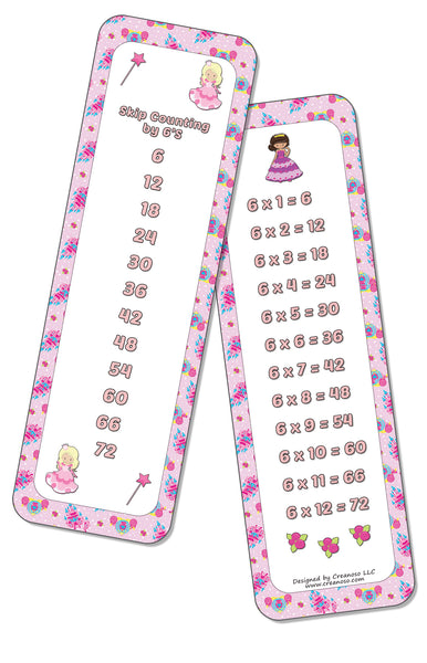 Skip Counting Chart Bookmark Cards - Princess Theme (6-Set X 6 Cards)