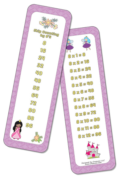 Skip Counting Chart Bookmark Cards - Princess Theme (6-Set X 6 Cards)