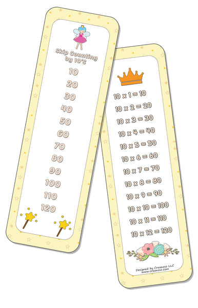 Skip Counting Chart Bookmark Cards - Princess Theme (6-Set X 6 Cards)