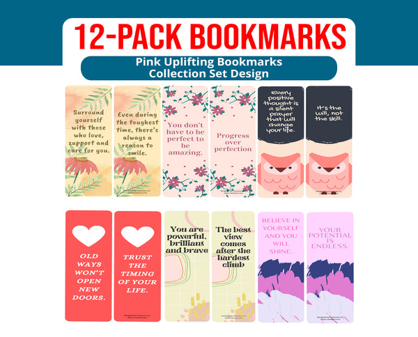 Pink Uplifting Bookmarks (2-Sets X 6 Cards)