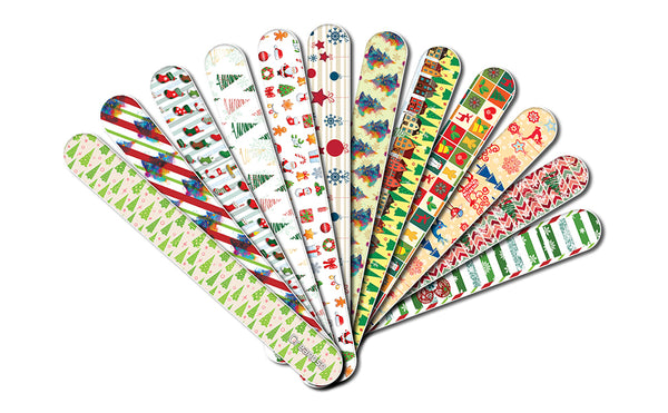 Creanoso Christmas Emery Board Nail Files (36-Pack) - Professional Manicure Pedicure Kit for Home Spa Saloon Christmas Themed Design