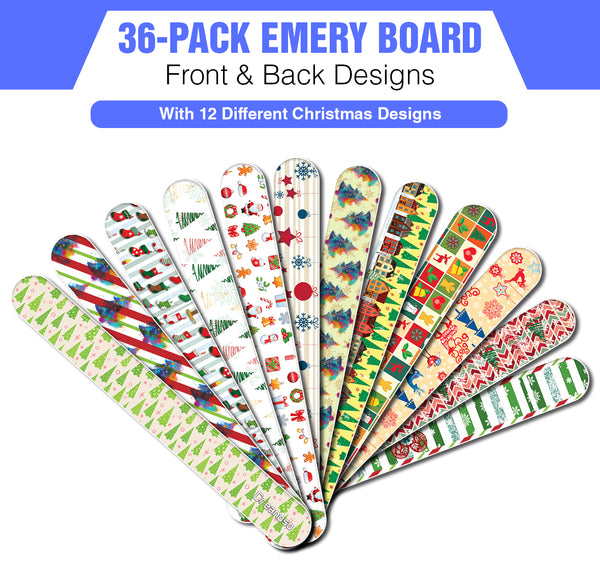 Creanoso Christmas Emery Board Nail Files (36-Pack) - Professional Manicure Pedicure Kit for Home Spa Saloon Christmas Themed Design