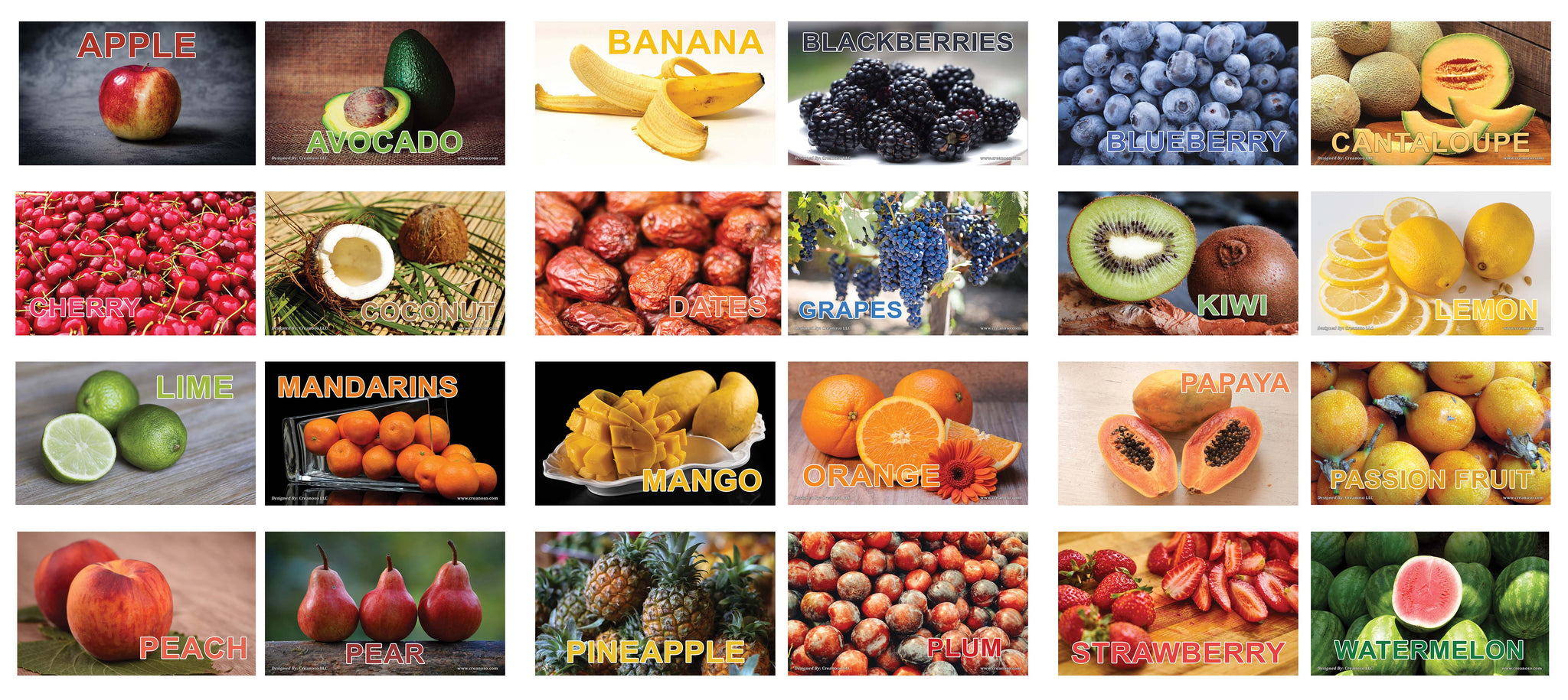 Creanoso Basic Fruits Identification Flashcards for Children (120-Pack) Ã¢â‚¬â€œ Unique Educational Cards Gift Set Ã¢â‚¬â€œ Great Stocking Stuffers Gift for Kids, Boys & Girls Ã¢â‚¬â€œ Teaching Materials