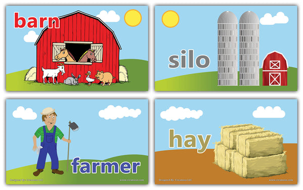 Creanoso Colorful Farm Flashcards for Children (60-Pack) Ã¢â‚¬â€œ Mini Educational Information Cards Set Ã¢â‚¬â€œ Unique Gift Set for Boys, Girls - Assorted Learning Educational Pack Ã¢â‚¬â€œ Informational Learning Cards