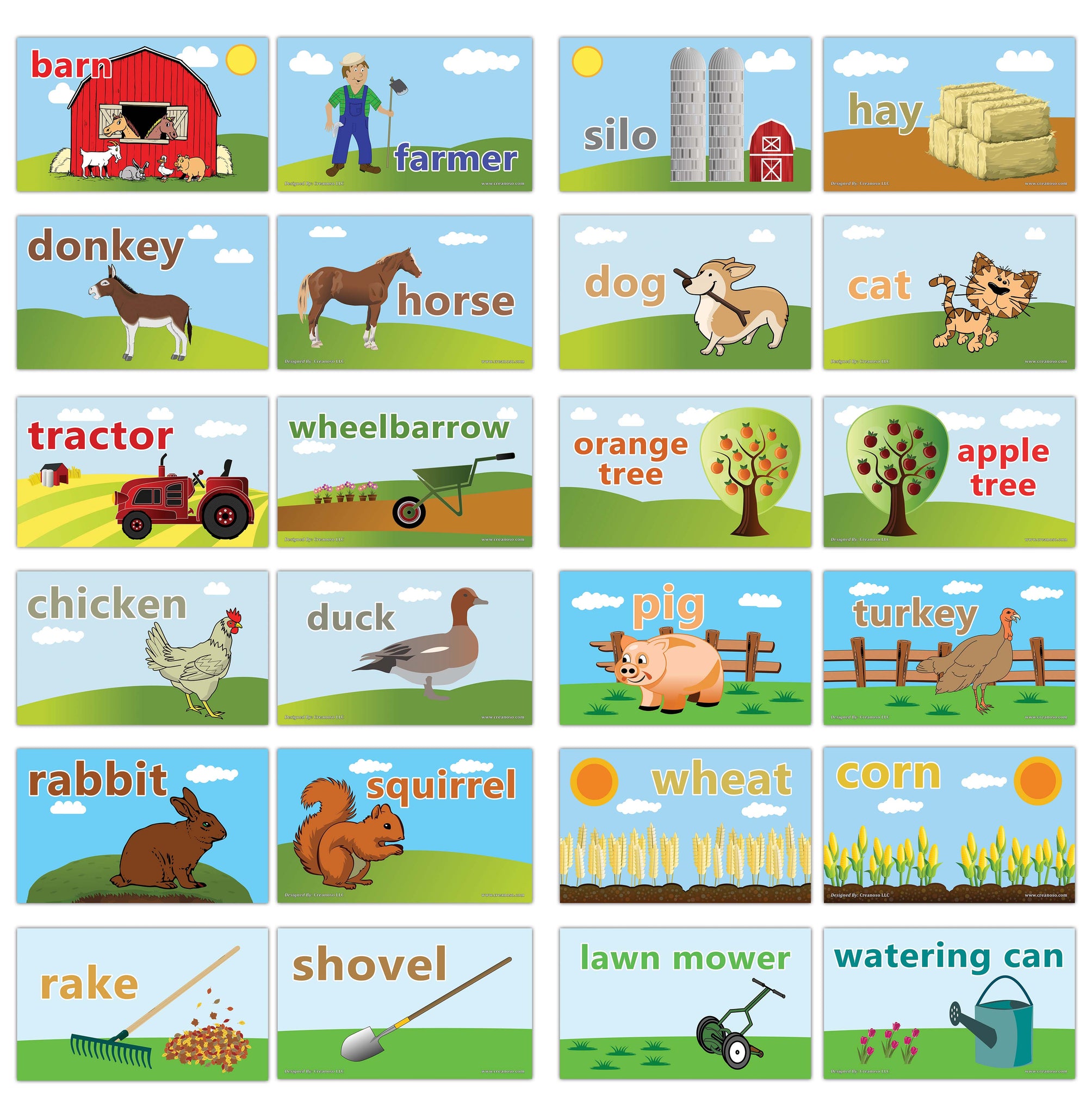 Creanoso On the Farm Flashcards for Children - Educational Learning Flash Card