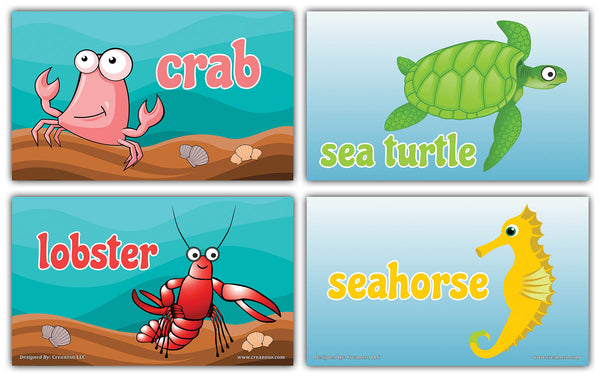 Creanoso Amazing Sea Creatures Flashcards for Children (60-Pack) Ã¢â‚¬â€œ Mini Educational Information Cards Set Ã¢â‚¬â€œ Unique Gift Set for Boys, Girls - Assorted Learning Educational Pack Ã¢â‚¬â€œ Teaching Set