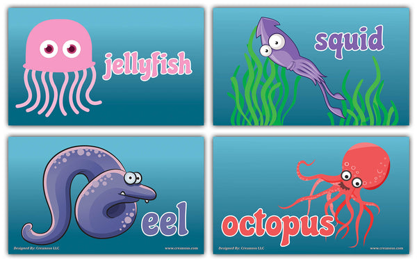 Creanoso Amazing Sea Creatures Flashcards for Children (60-Pack) Ã¢â‚¬â€œ Mini Educational Information Cards Set Ã¢â‚¬â€œ Unique Gift Set for Boys, Girls - Assorted Learning Educational Pack Ã¢â‚¬â€œ Teaching Set