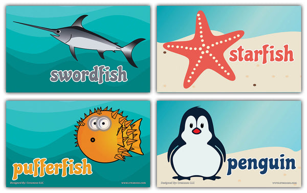 Creanoso Amazing Sea Creatures Flashcards for Children (60-Pack) Ã¢â‚¬â€œ Mini Educational Information Cards Set Ã¢â‚¬â€œ Unique Gift Set for Boys, Girls - Assorted Learning Educational Pack Ã¢â‚¬â€œ Teaching Set