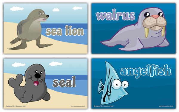 Creanoso Amazing Sea Creatures Flashcards for Children (60-Pack) Ã¢â‚¬â€œ Mini Educational Information Cards Set Ã¢â‚¬â€œ Unique Gift Set for Boys, Girls - Assorted Learning Educational Pack Ã¢â‚¬â€œ Teaching Set