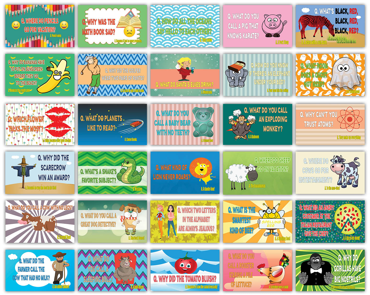 Creanoso Sea and Land Creatures Lunch Box Note Card Ã¢â‚¬â€œ Funny Lunch Box Jokes Flashcards