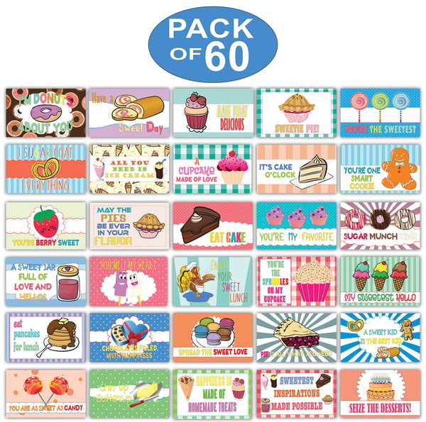 Creanoso Sweet and Delicious Food Treats Sayings Lunchbox Note Cards - Flashcards for Kids
