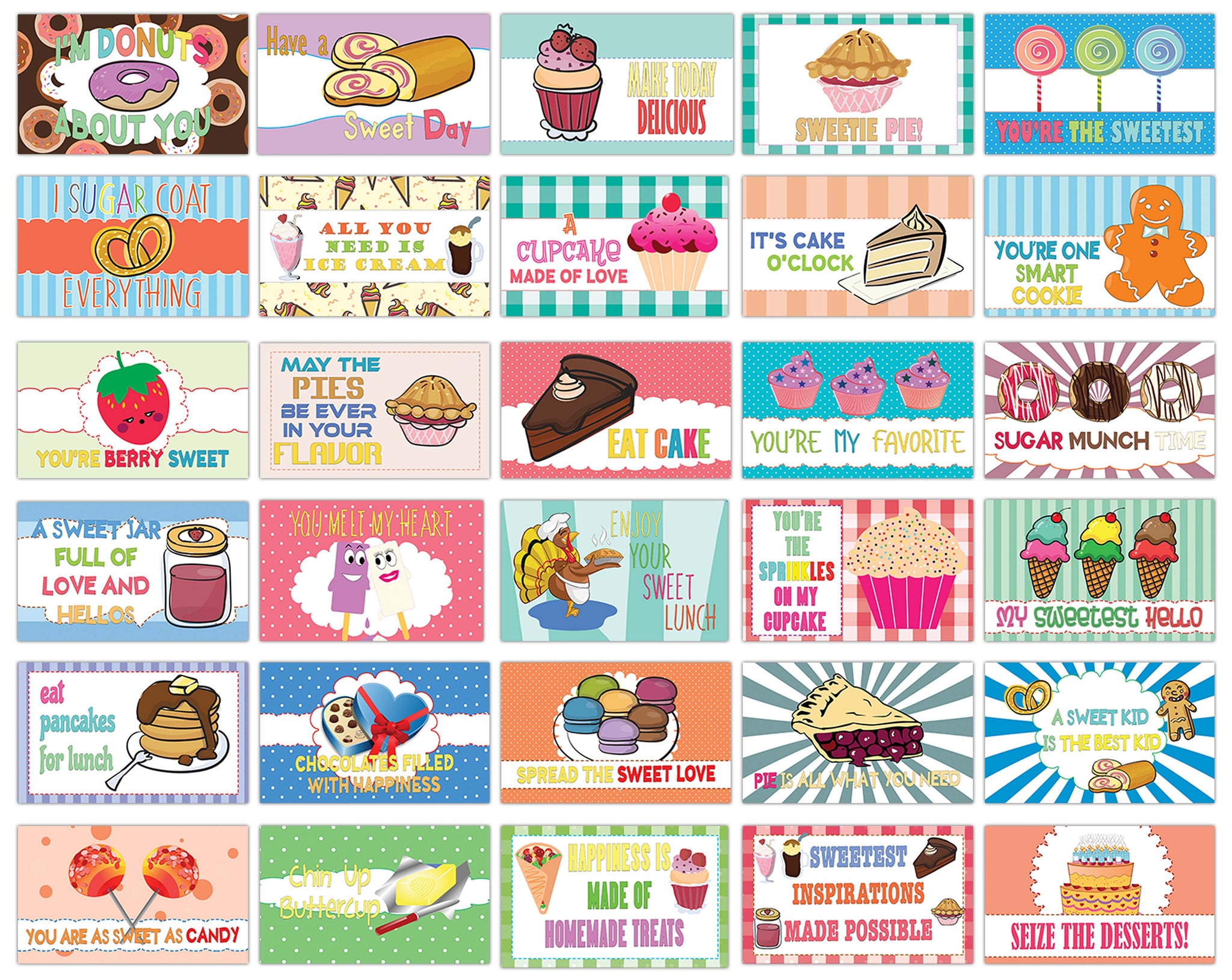 Creanoso Sweet and Delicious Food Treats Sayings Lunchbox Note Cards - Flashcards for Kids