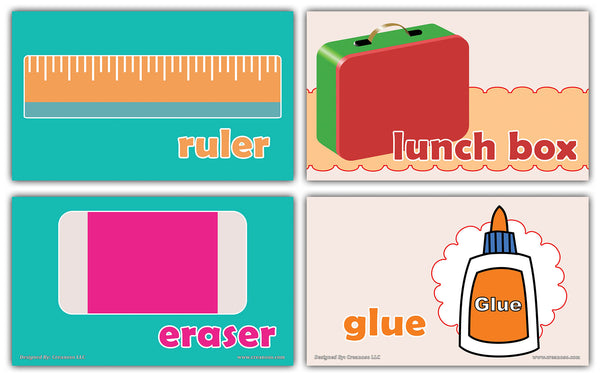 Creanoso School Words Educational Flashcards for Children - Mini Educational Information Cards Set