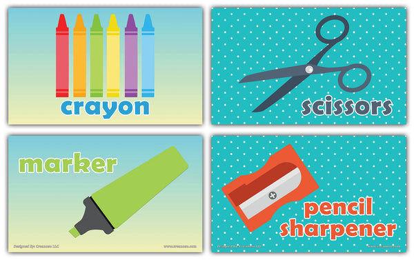 Creanoso School Words Educational Flashcards for Children - Mini Educational Information Cards Set