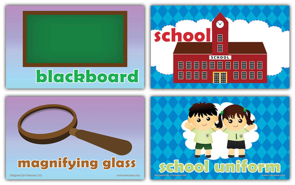 Creanoso School Words Educational Flashcards for Children - Mini Educational Information Cards Set