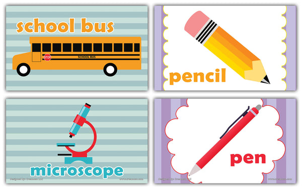 Creanoso School Words Educational Flashcards for Children - Mini Educational Information Cards Set