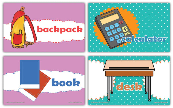 Creanoso School Words Educational Flashcards for Children - Mini Educational Information Cards Set