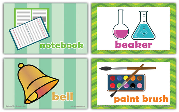 Creanoso School Words Educational Flashcards for Children - Mini Educational Information Cards Set